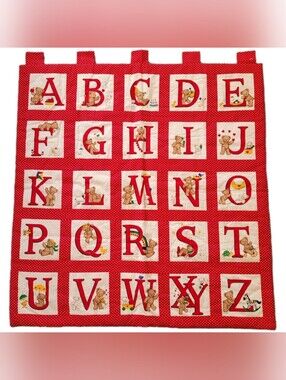 Vintage Cranston VIP Teddy Bear Alphabet Nursery Quilt Wall Hanging ABC Decor